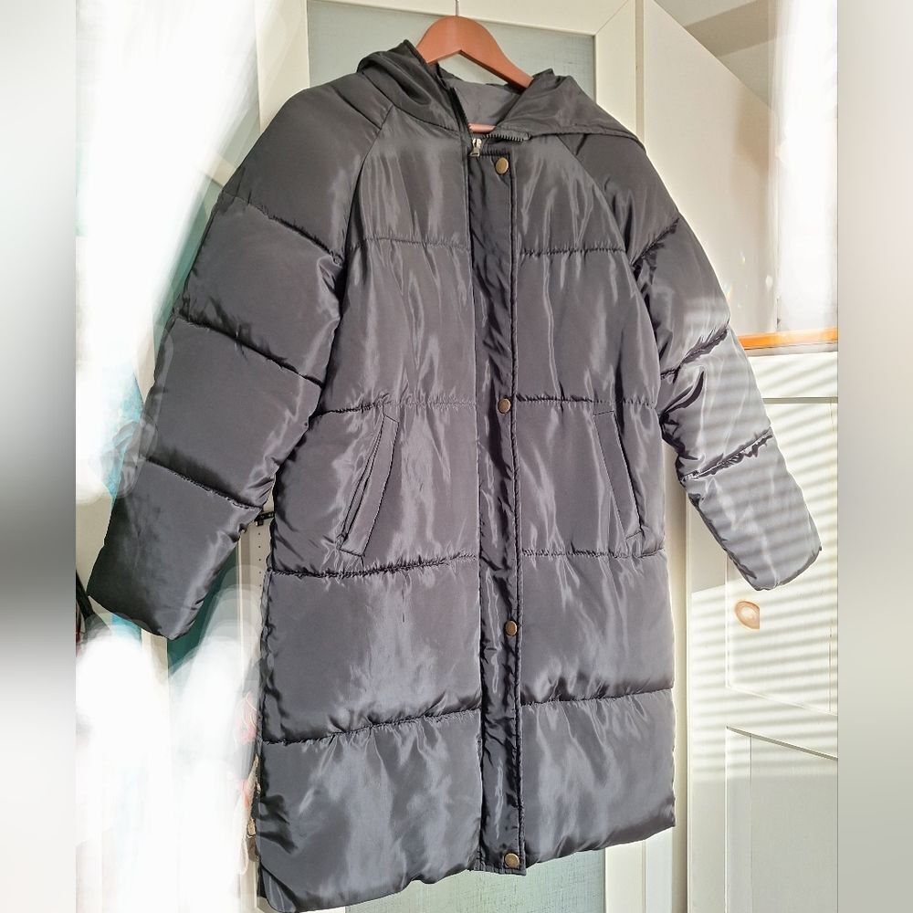 Shein L Black Puffer Coat Oversized